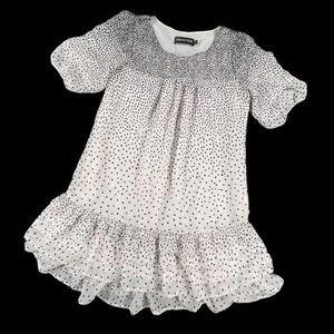 Muster 100% Silk Polka Dot Ruffle Hem Dress L White Black Boho Chic Summer